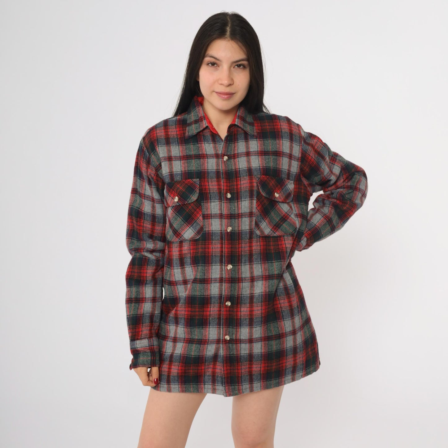 80s Greatland Sportswear Red Plaid Flannel Shirt Wool Blend Small