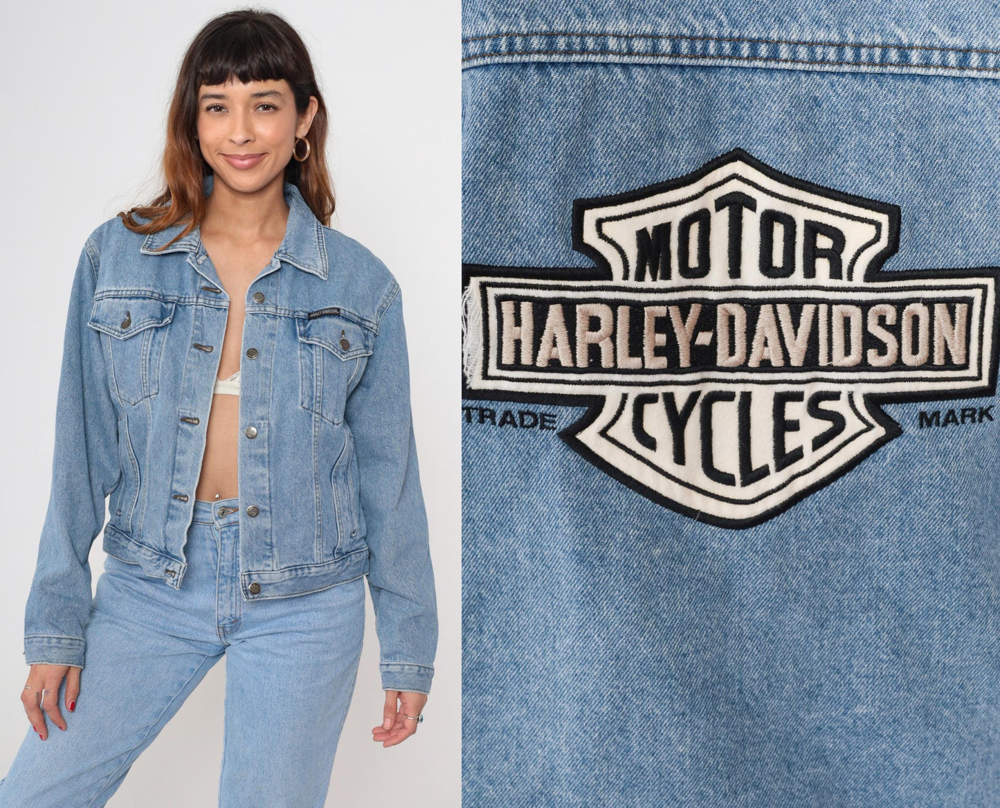90s Harley Davidson Light Wash Denim Jacket Unisex Medium M