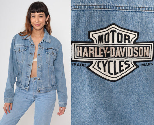 90s Harley Davidson Light Wash Denim Jacket Unisex Medium M