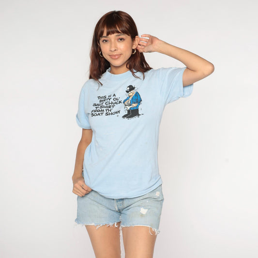 90s Dirty Ol' Salt Chuck Boat Show T-Shirt Light Blue Sailor Graphic Medium