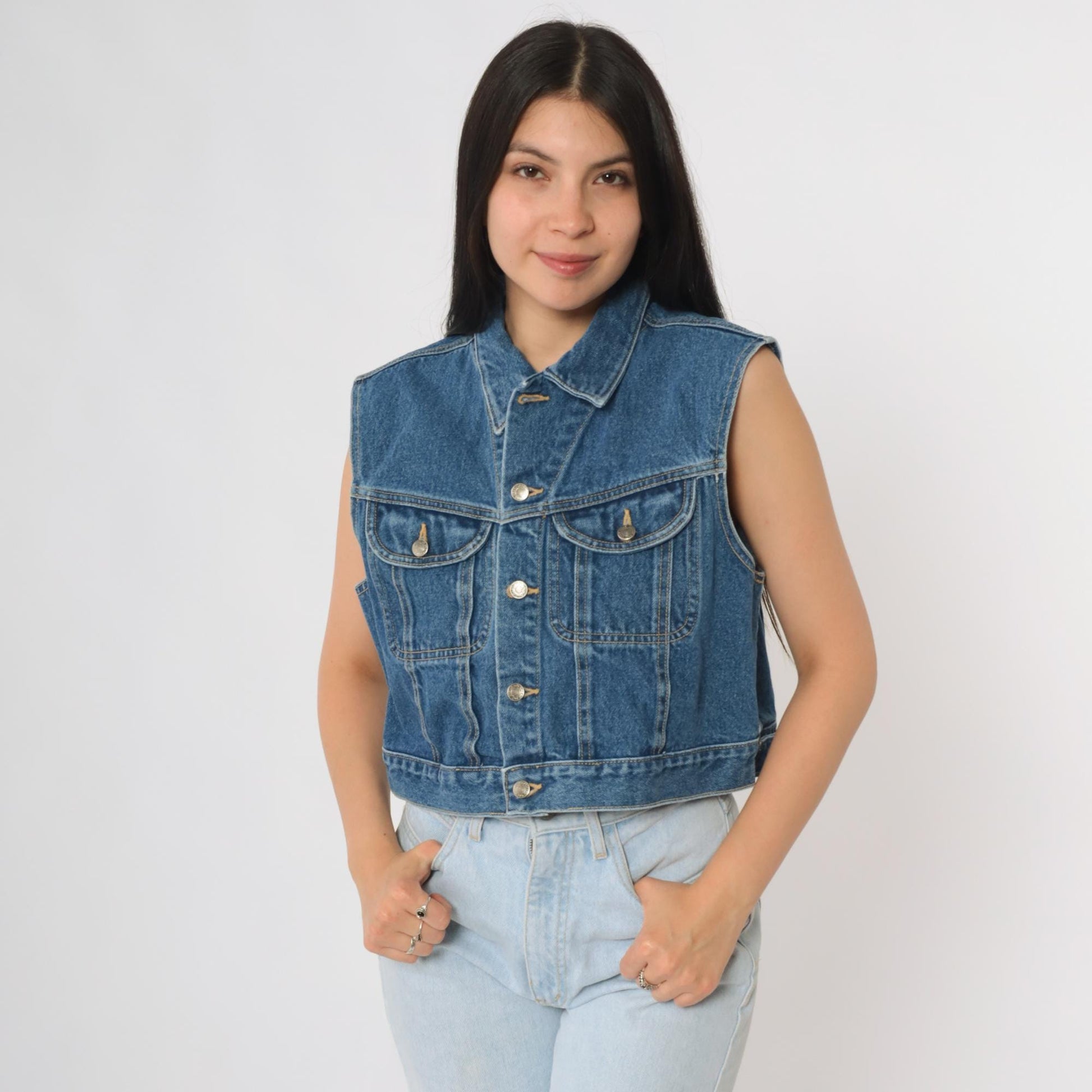 90s Great Land Trading Denim Vest Dark Wash Button Front Medium M