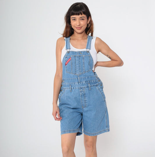 Y2K Union Bay Denim Shortalls Blue Bib Overalls Medium M