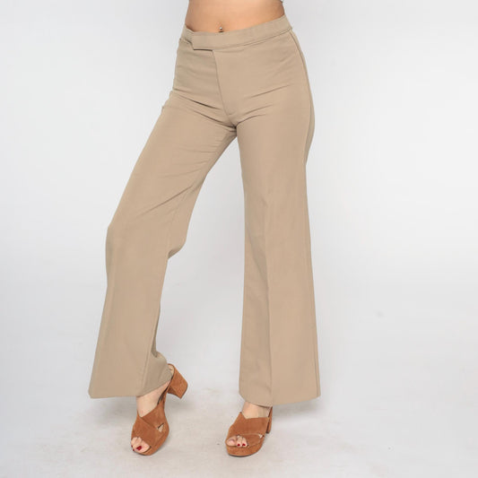 70s Tan Straight Leg Pants Low Rise Vintage Trousers Medium