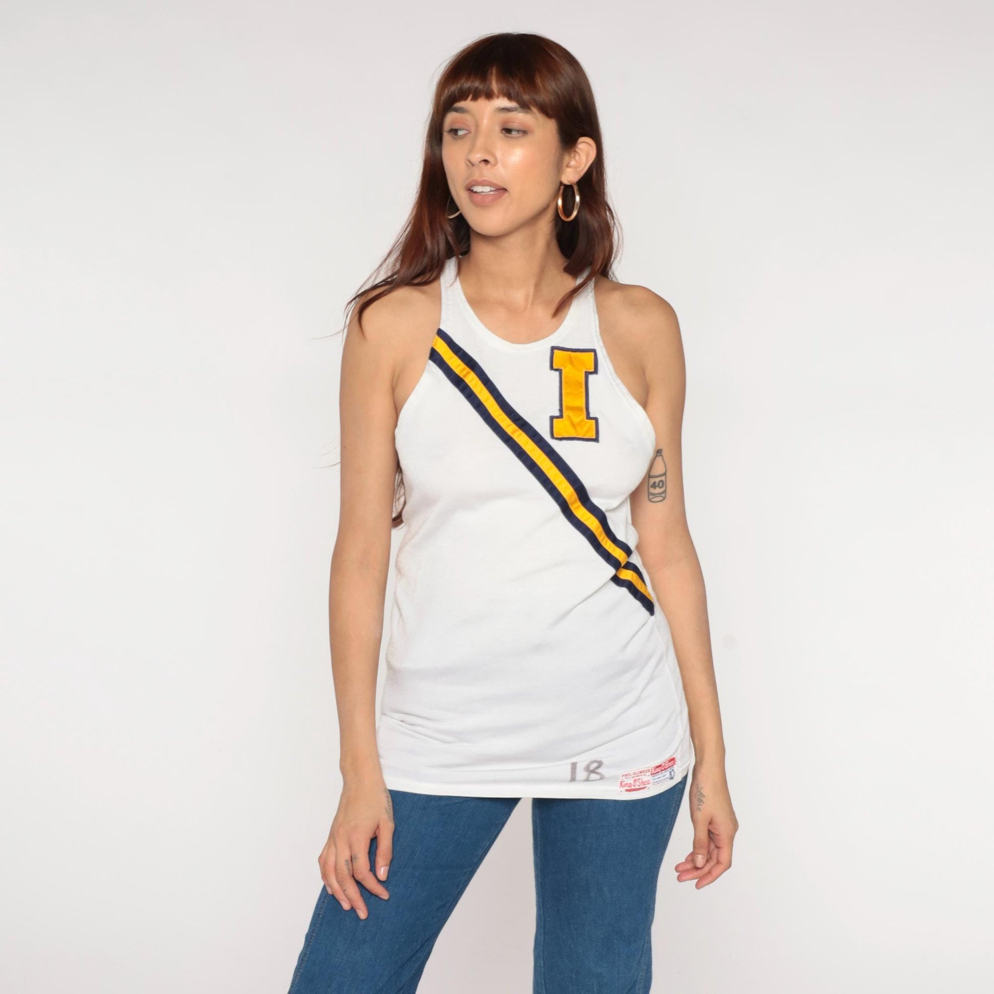 60s Phil Slinker Athletic Jersey White Nylon Racerback Tank Medium