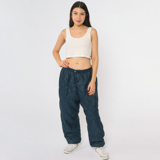 80s Navy Quilted Pants Diamond Pattern Elastic Waist Baggy Extra Large XL
