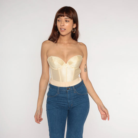 80s Backless by Smoothie Cream Bustier Corset Boned Sweetheart 36B