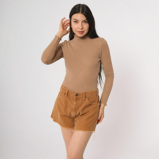 90s Levi's Corduroy Shorts Tan High Waisted Frayed Cutoff Medium