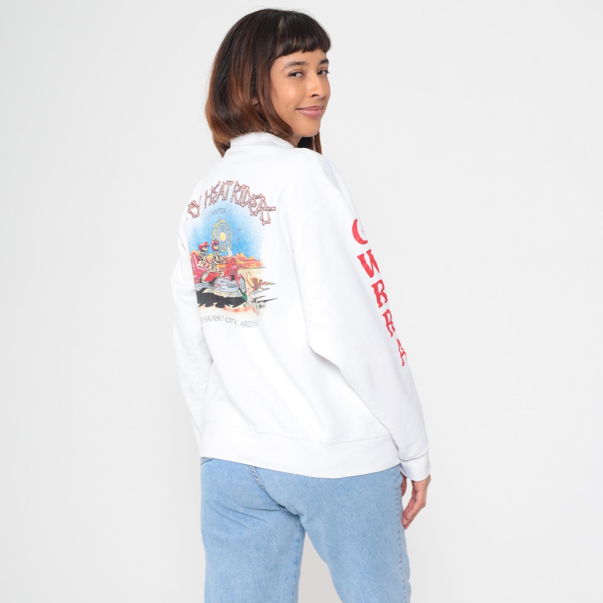 90s Arizona Dry Heat Riders Motorcycle Long Sleeve Graphic Tee White Large L