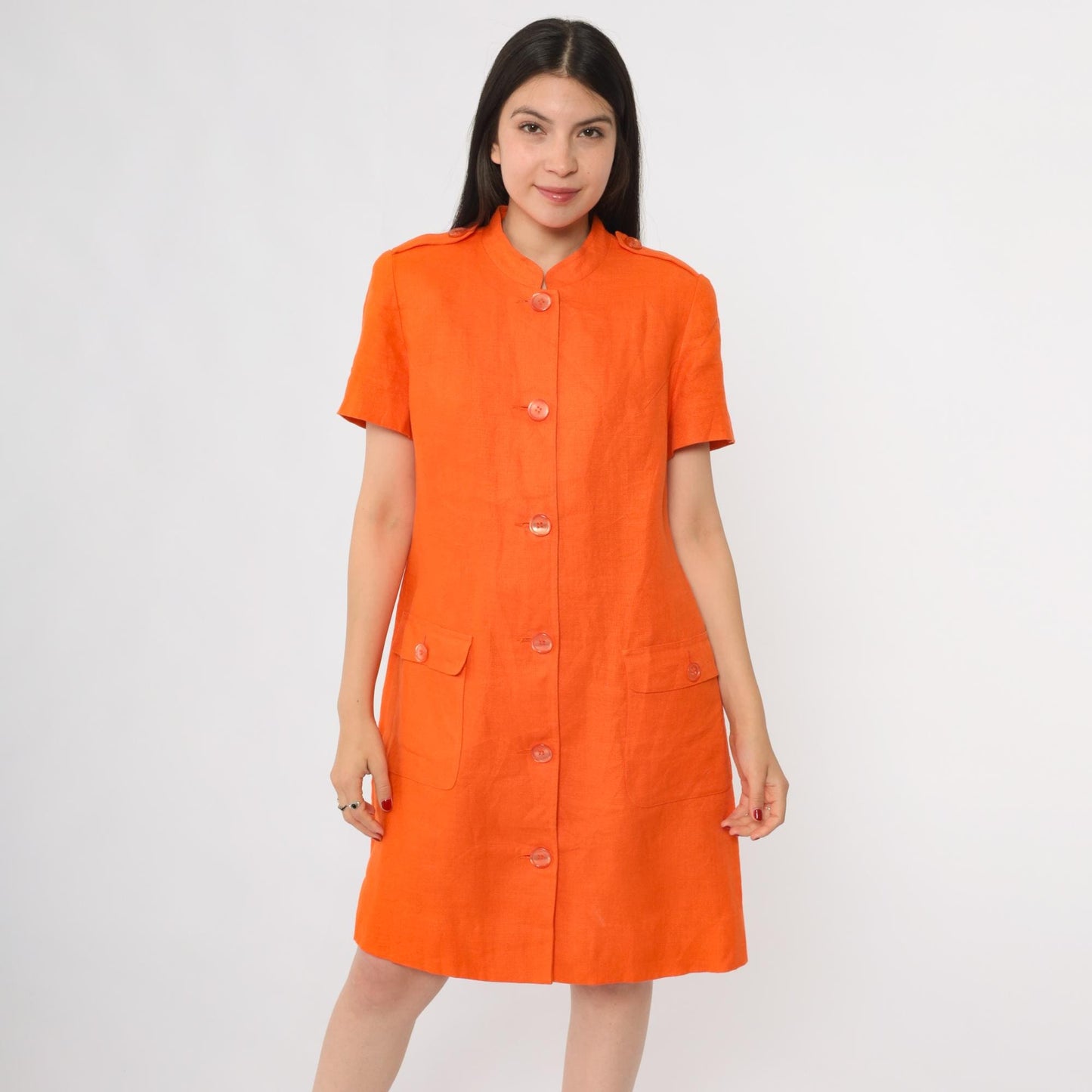 80s Rickie Freeman for Teri Jon Orange Linen Mini Shift Dress Large 10