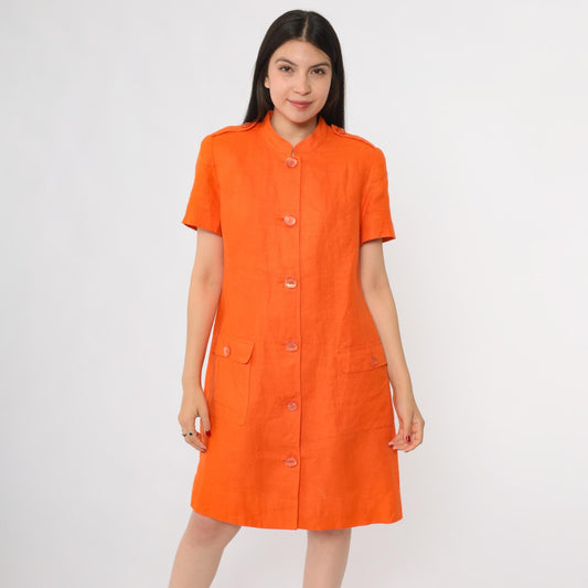 80s Rickie Freeman for Teri Jon Orange Linen Mini Shift Dress Large 10