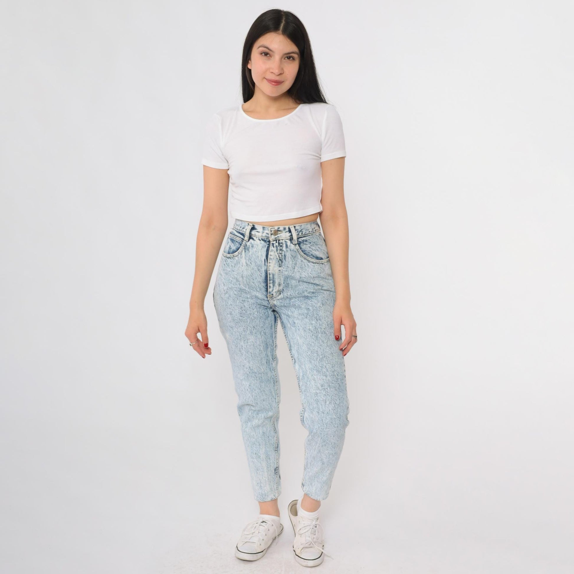 90s Gitano Acid Wash High Waisted Jeans Light Blue Tapered Small S
