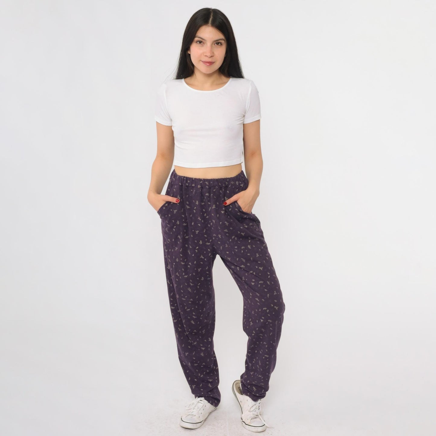 90s Bobbie Brooks Purple Floral Pajama Pants Elastic Waist Large L