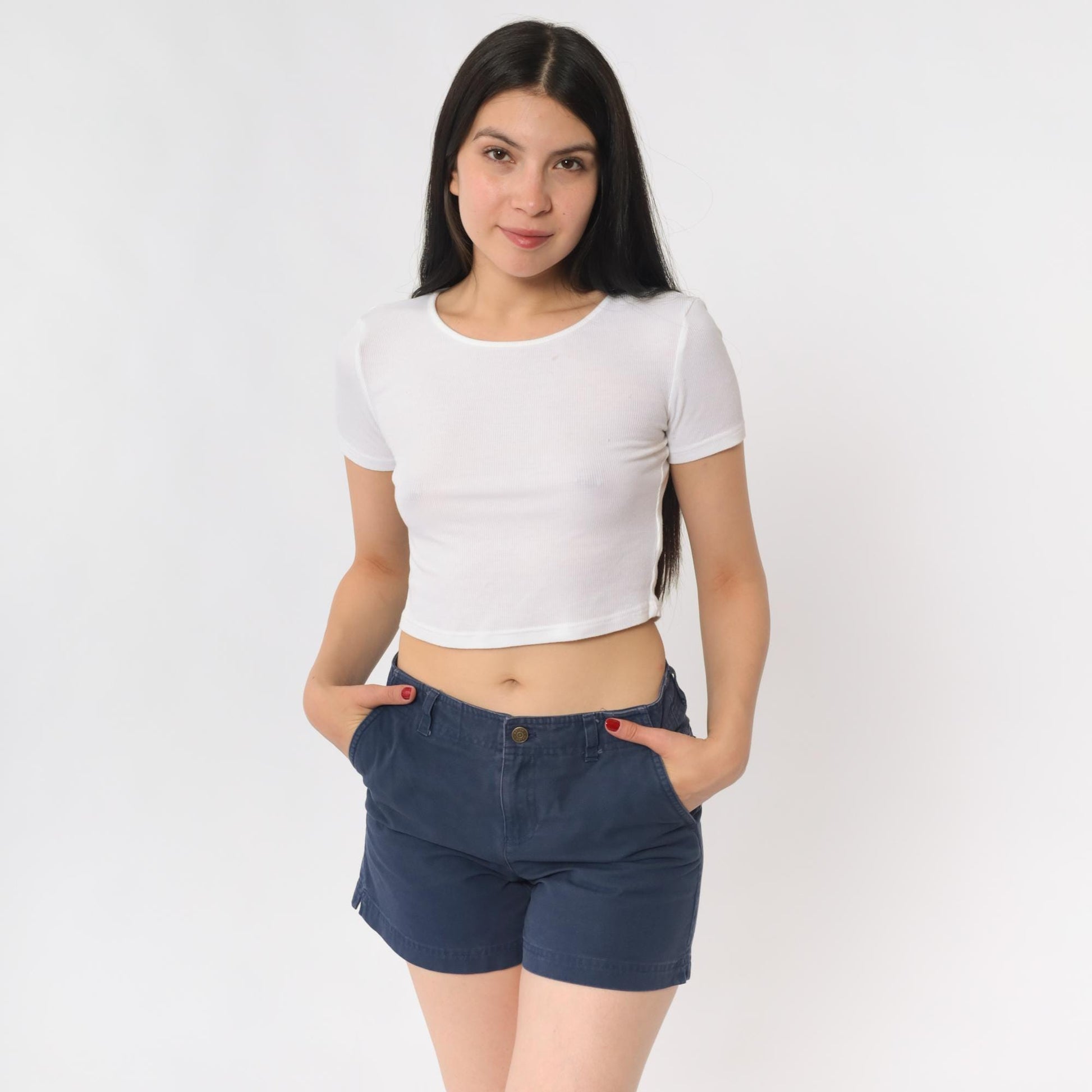 Ralph Lauren Navy Cotton Twill Shorts High Waisted Button Front 90s Small