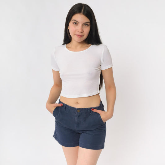Ralph Lauren Navy Cotton Twill Shorts High Waisted Button Front 90s Small