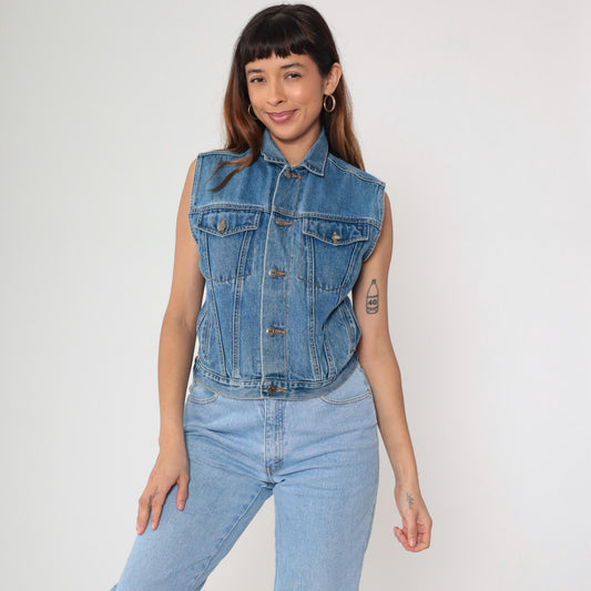 90s Arizona Blue Denim Vest Sleeveless Button-Up Tank Medium M