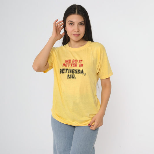 80s Bethesda Maryland Sneakers Graphic Tee Yellow We Do It Better Large