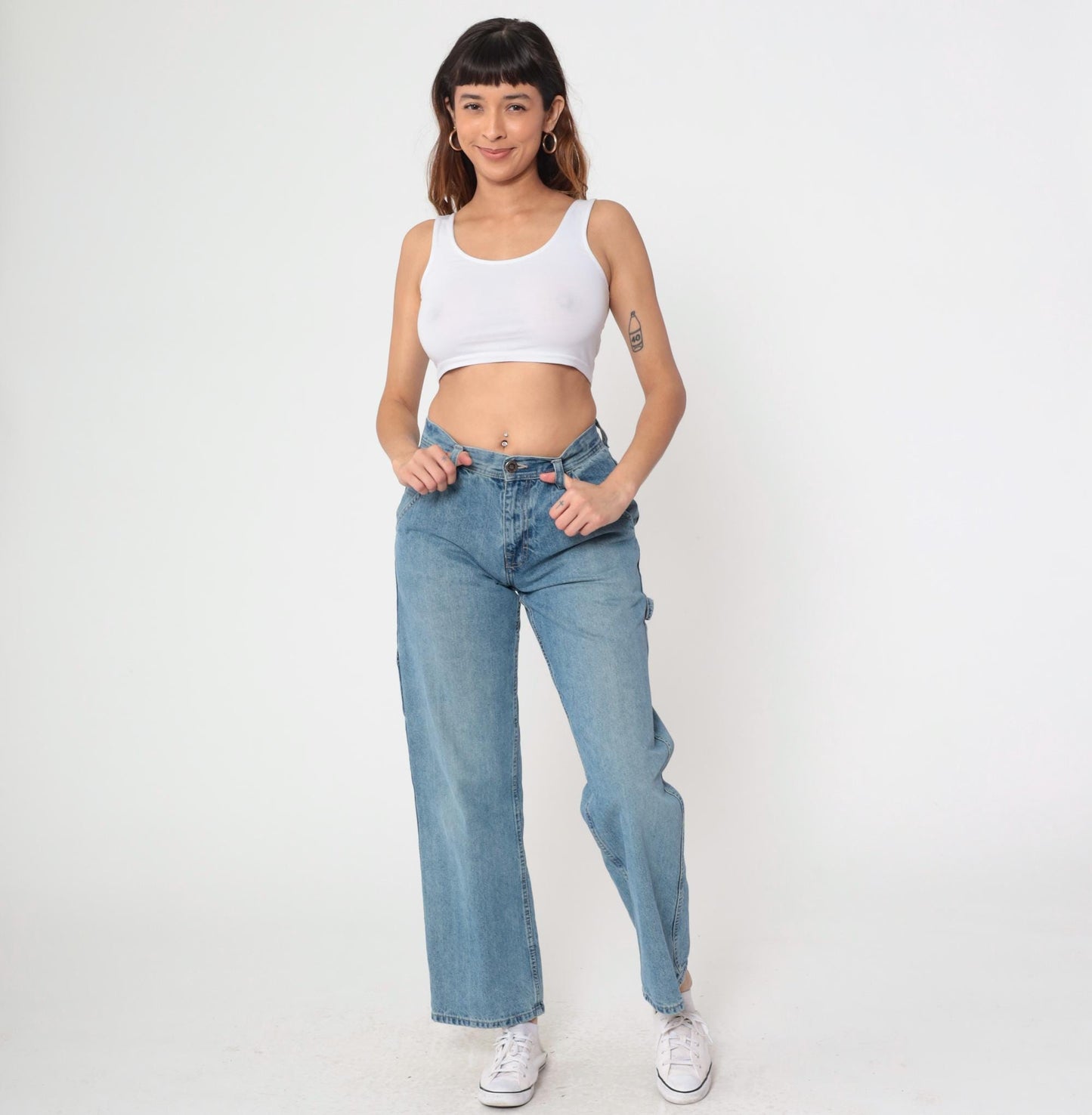 Y2K Arizona Jean Cargo Jeans Blue Denim Mid Rise Baggy Medium 30