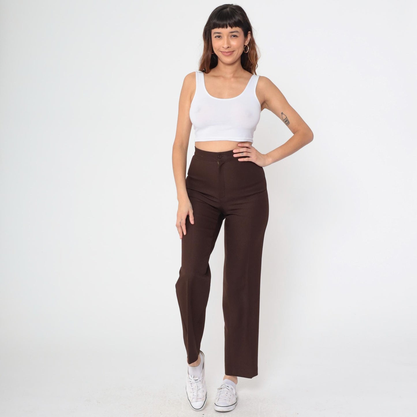 70s Levi's Bell Bottom Trousers High Waist Wide Leg Brown Polyester Small