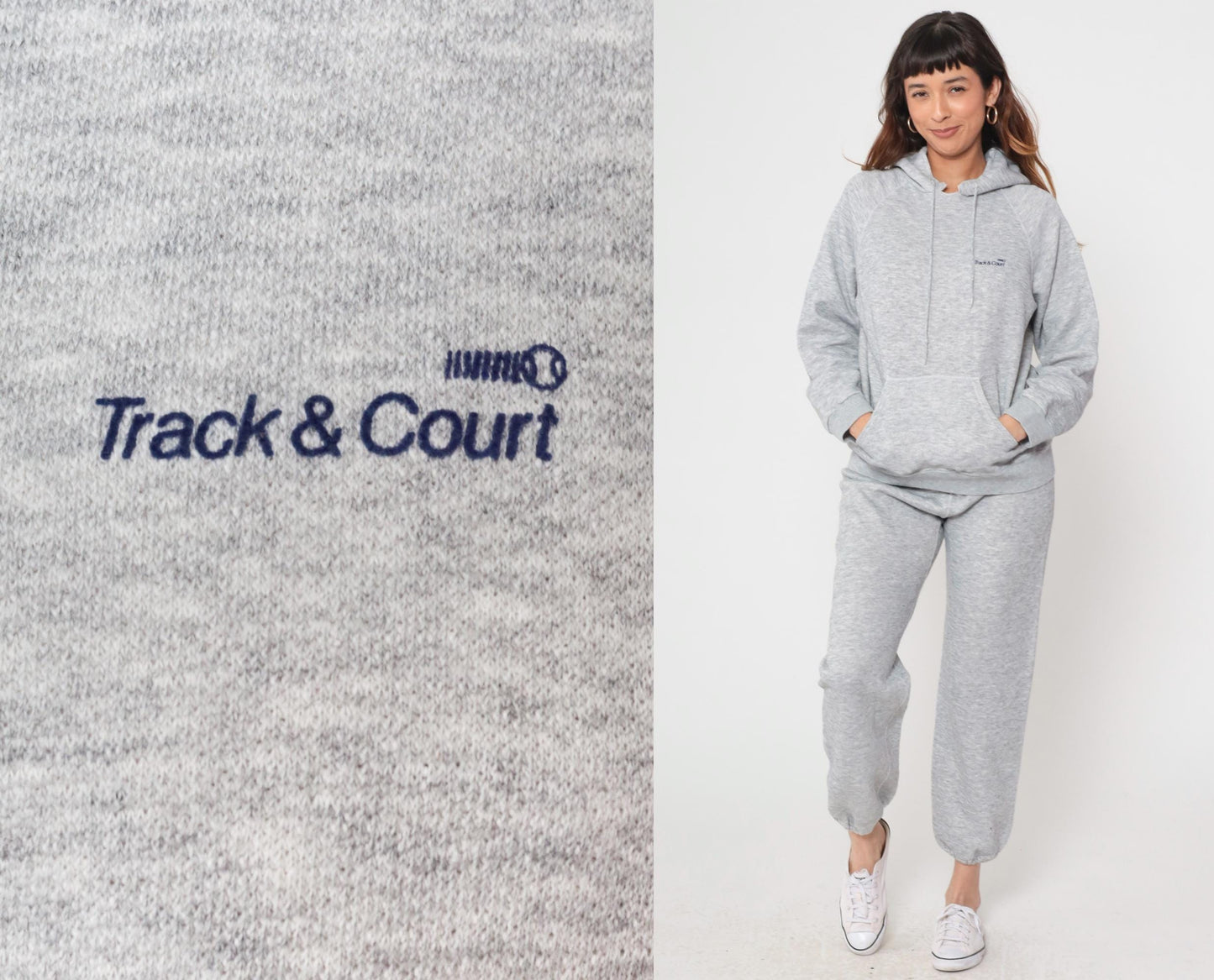 80s Track & Court Heather Gray Sweatsuit Hoodie Joggers Two-Piece Medium M