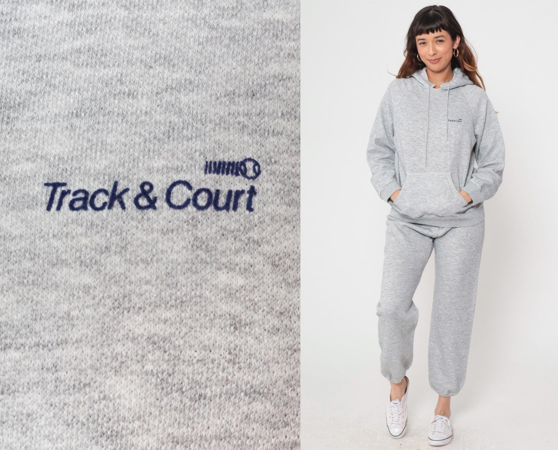 80s Track & Court Heather Gray Sweatsuit Hoodie Joggers Two-Piece Medium M