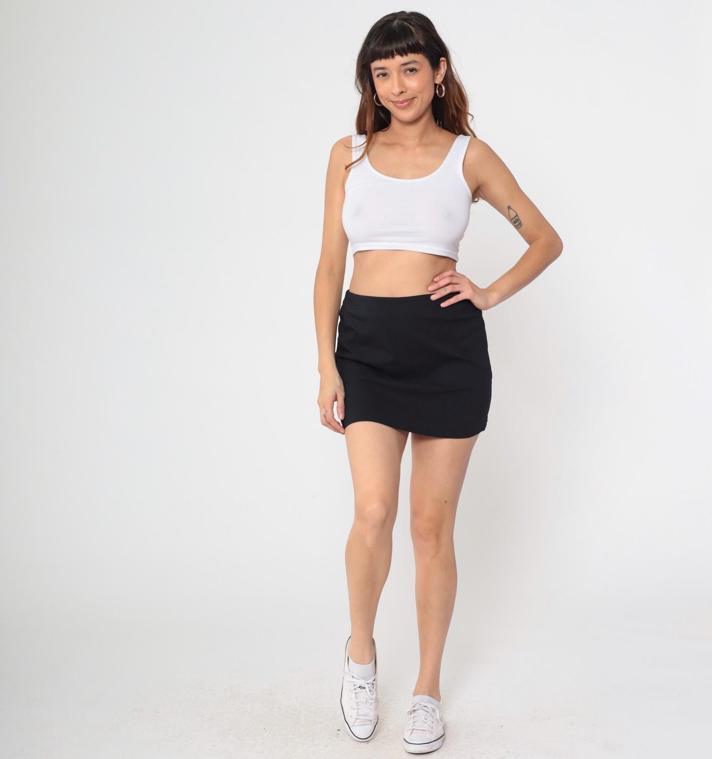 Y2K Black Mini Skirt High Waisted Bodycon Back Zip Medium