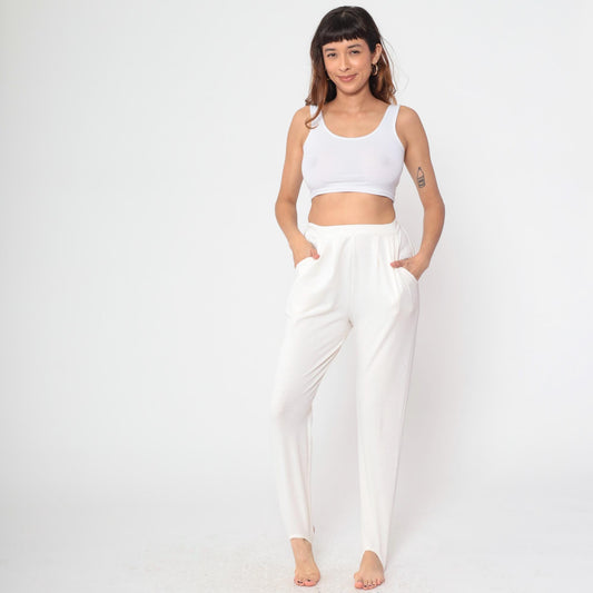 80s Cream Stirrup Pants High Waisted Tapered Trousers Medium M
