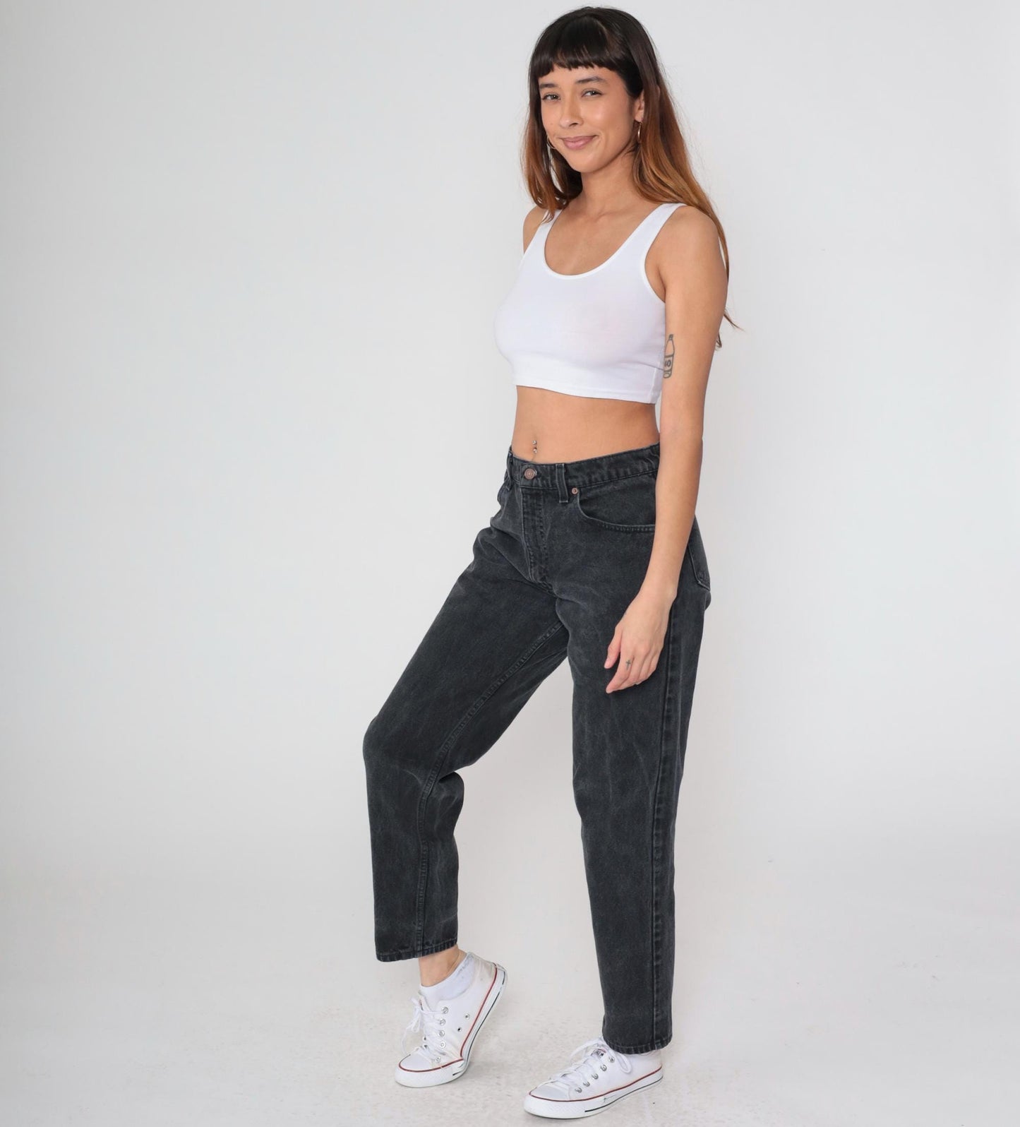 90s Levi's 550 Black Denim High-Waist Mom Jeans Made in USA 34 30