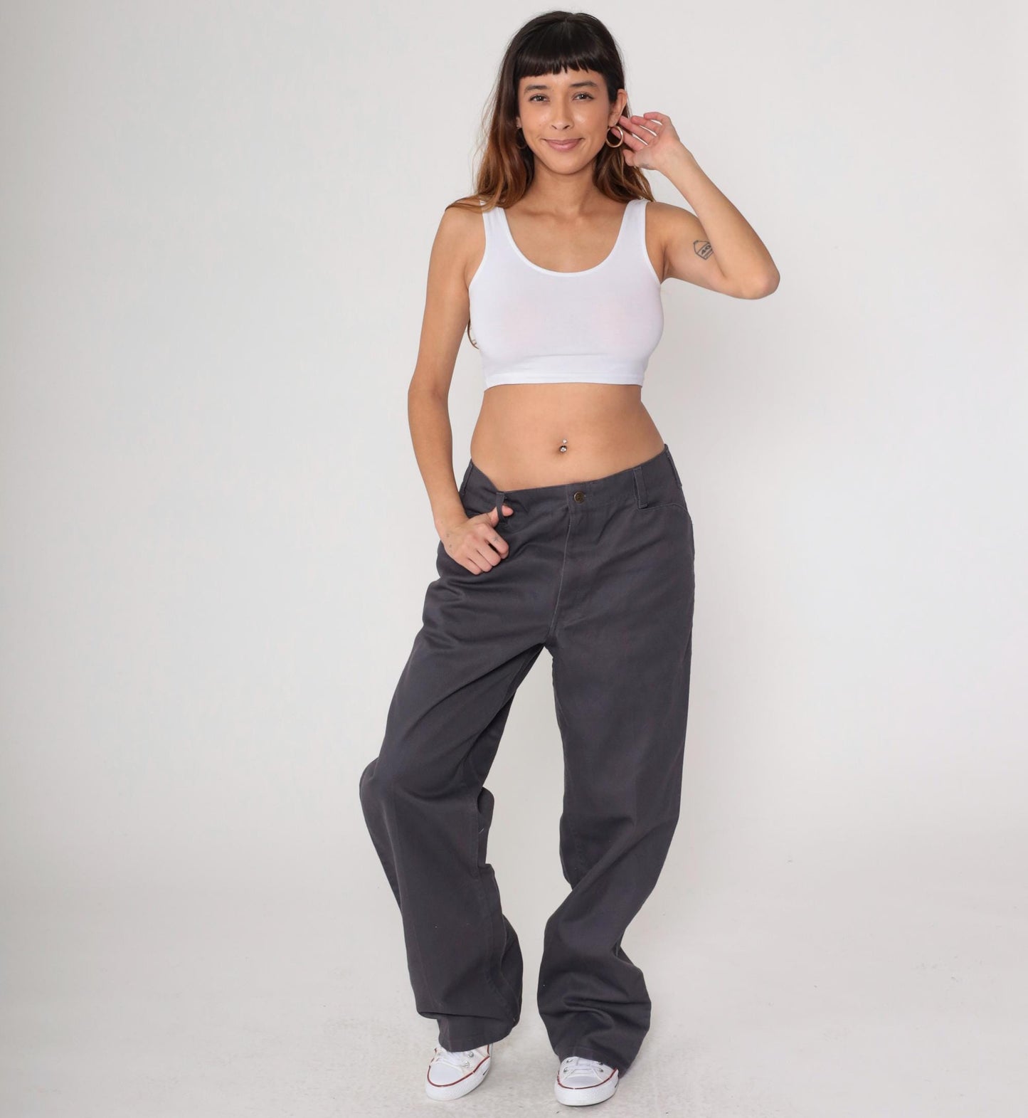 Ben Davis Y2K Charcoal Work Pants Gorilla Logo Straight Leg 36