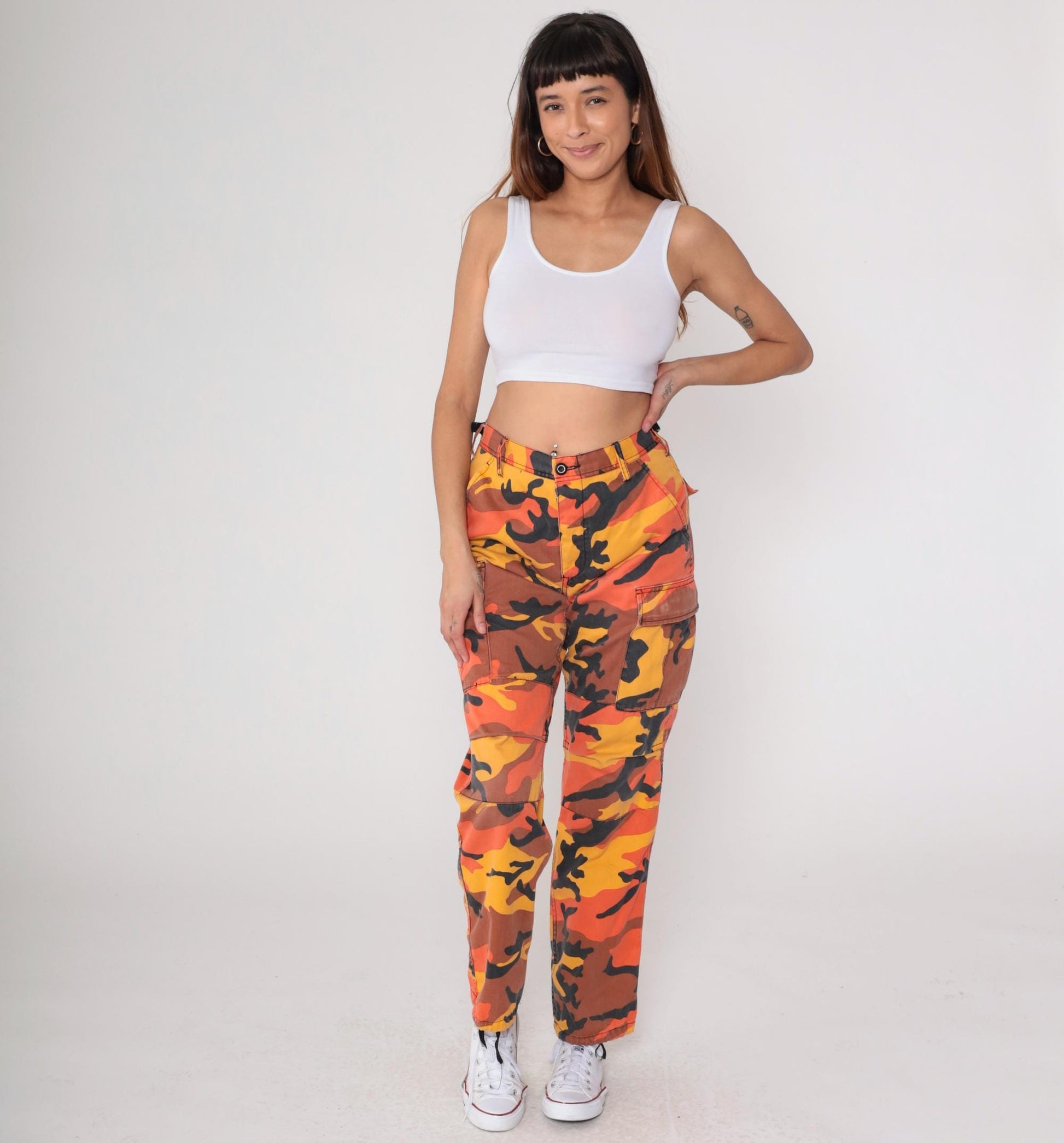 Y2K Orange Camo Cargo Pants Rothco Military Small