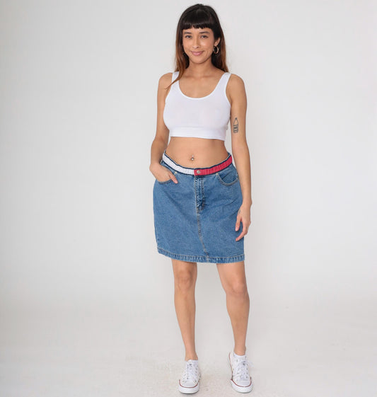 Tommy Hilfiger Y2K Denim Mini Skirt High Waist Blue Pencil Extra Large