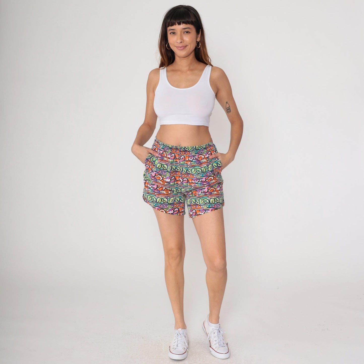 90s Victoria Harbor Cotton Shorts High Rise Abstract Geometric Print Medium