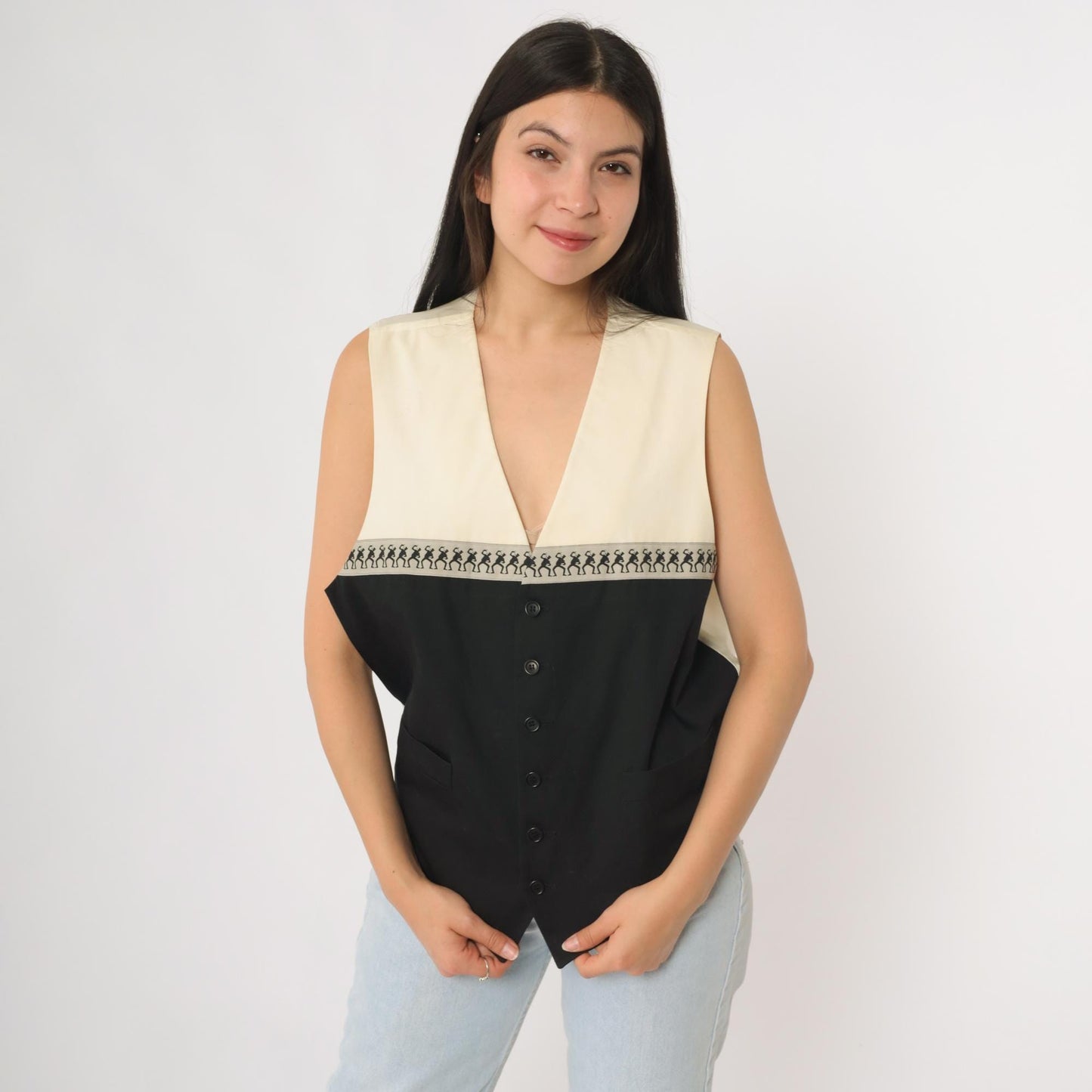 90s Moschino Cheap and Chic Vest Black White Colorblock Button Front Medium