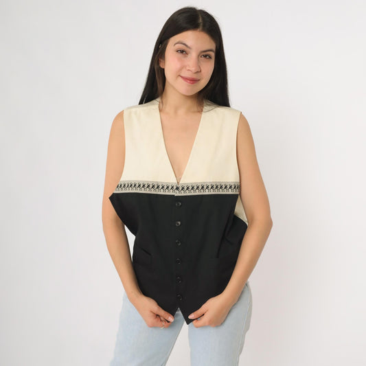 90s Moschino Cheap and Chic Vest Black White Colorblock Button Front Medium