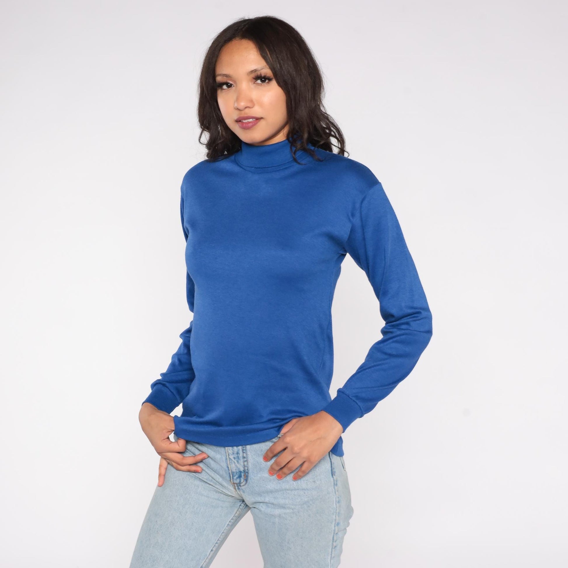 80s Favorites Brand Royal Blue Turtleneck Long Sleeve Cotton Blend Extra Large XL