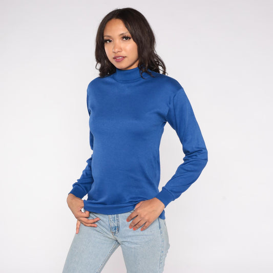 80s Favorites Brand Royal Blue Turtleneck Long Sleeve Cotton Blend Extra Large XL