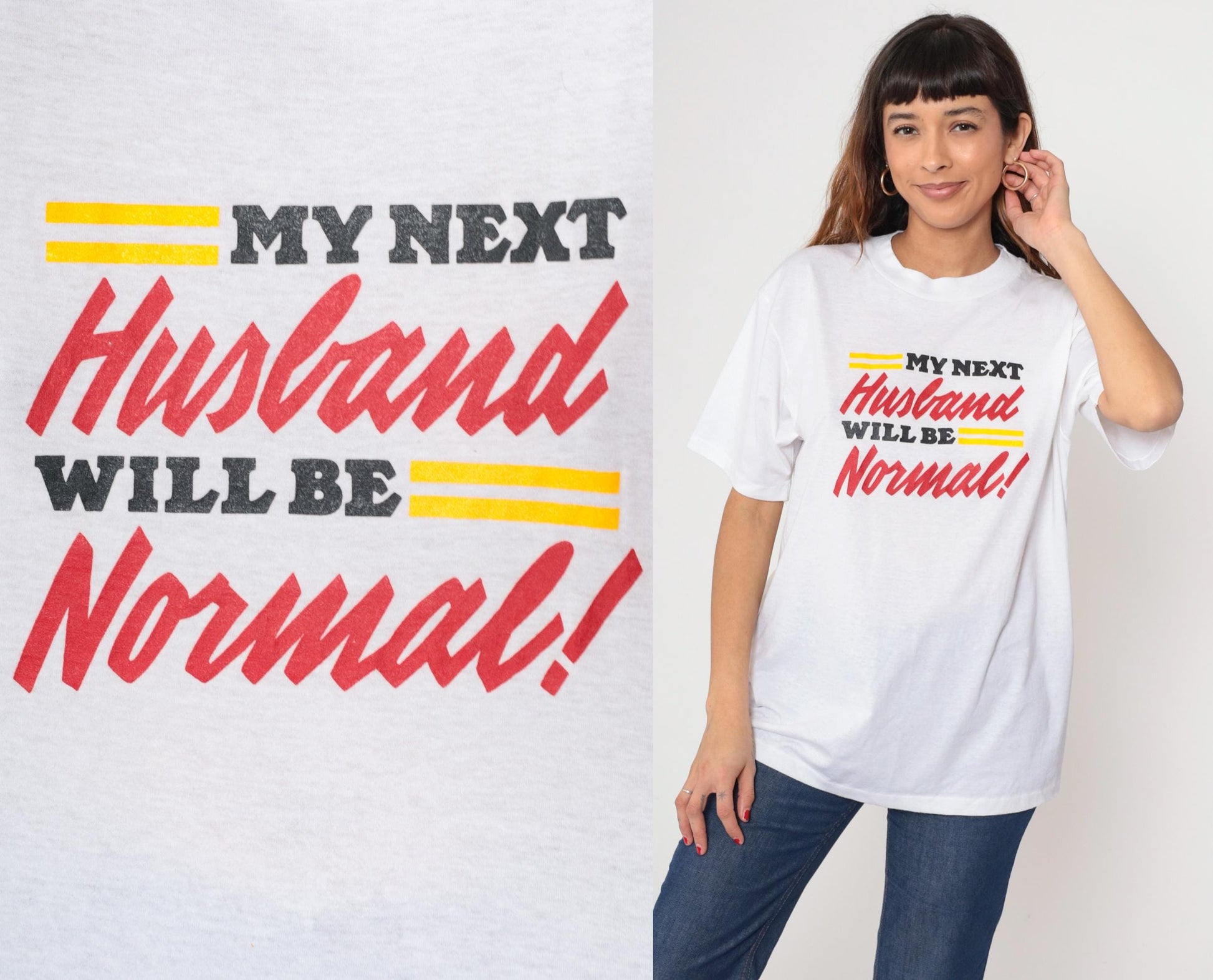 90s Graphic T-Shirt White Cotton Humor Marriage Tee Large