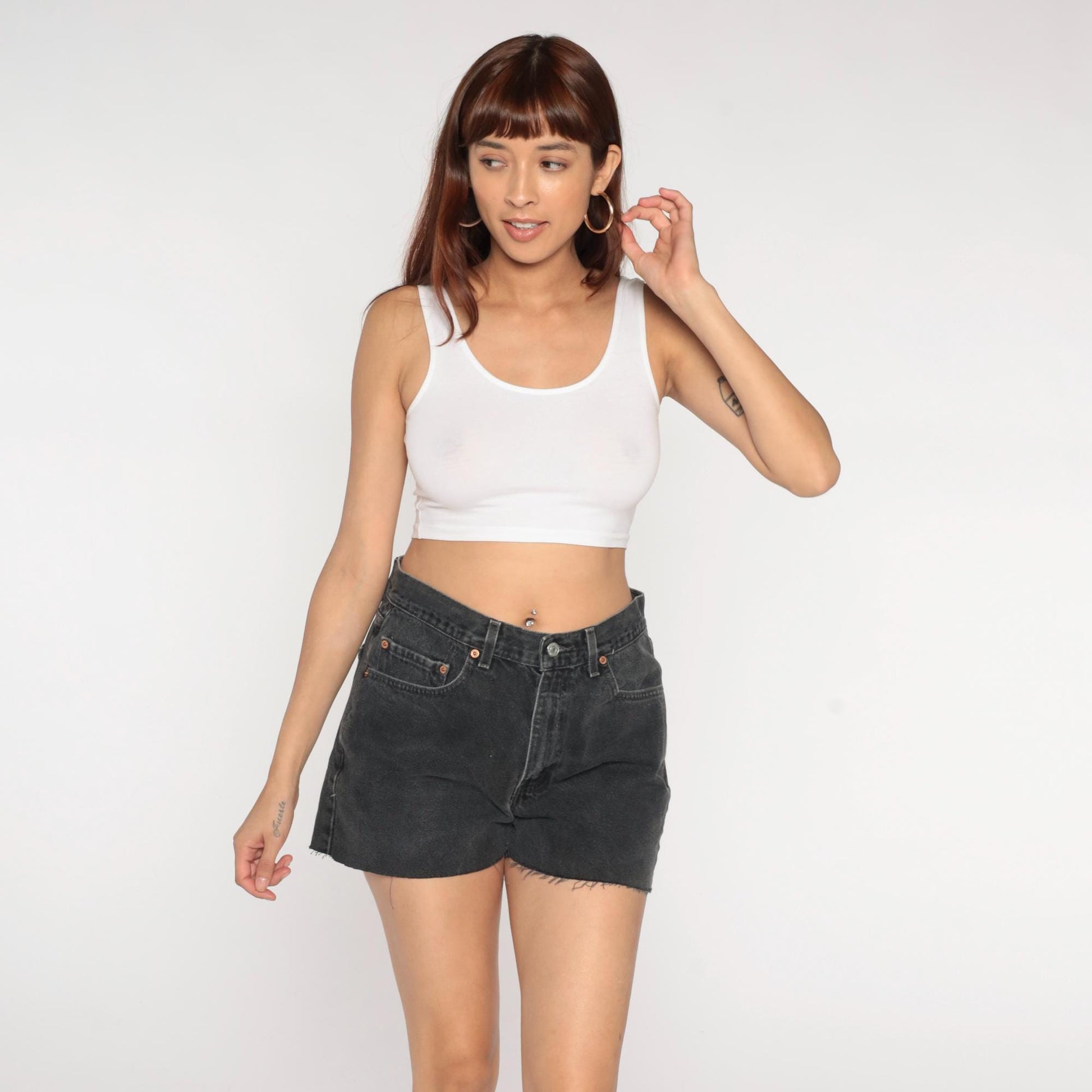 Y2K Levi's 550 Black Denim Cut-Off Shorts High Waisted Medium