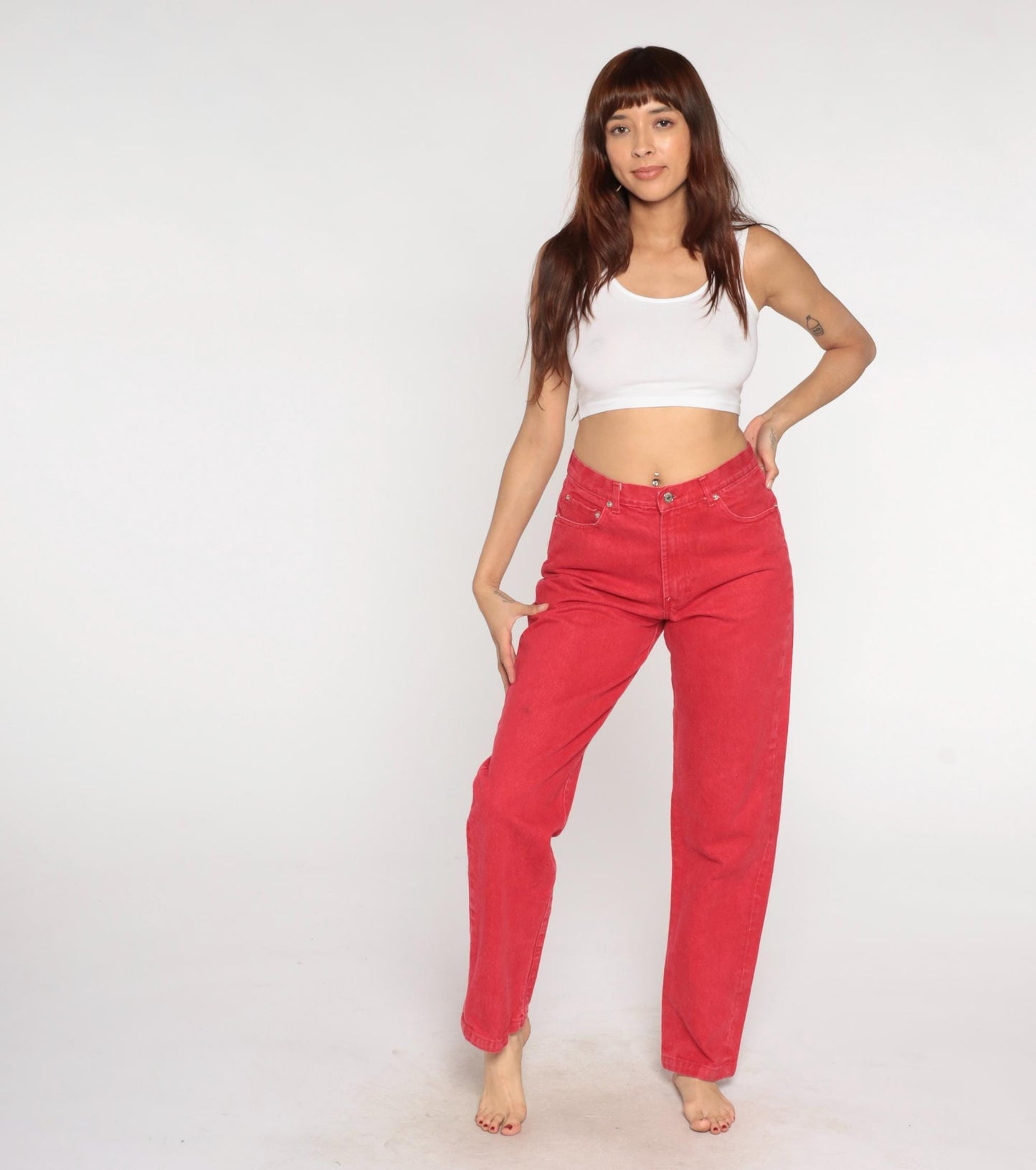 90s Polo Ralph Lauren Red Denim Jeans High Waist Straight Leg Large L