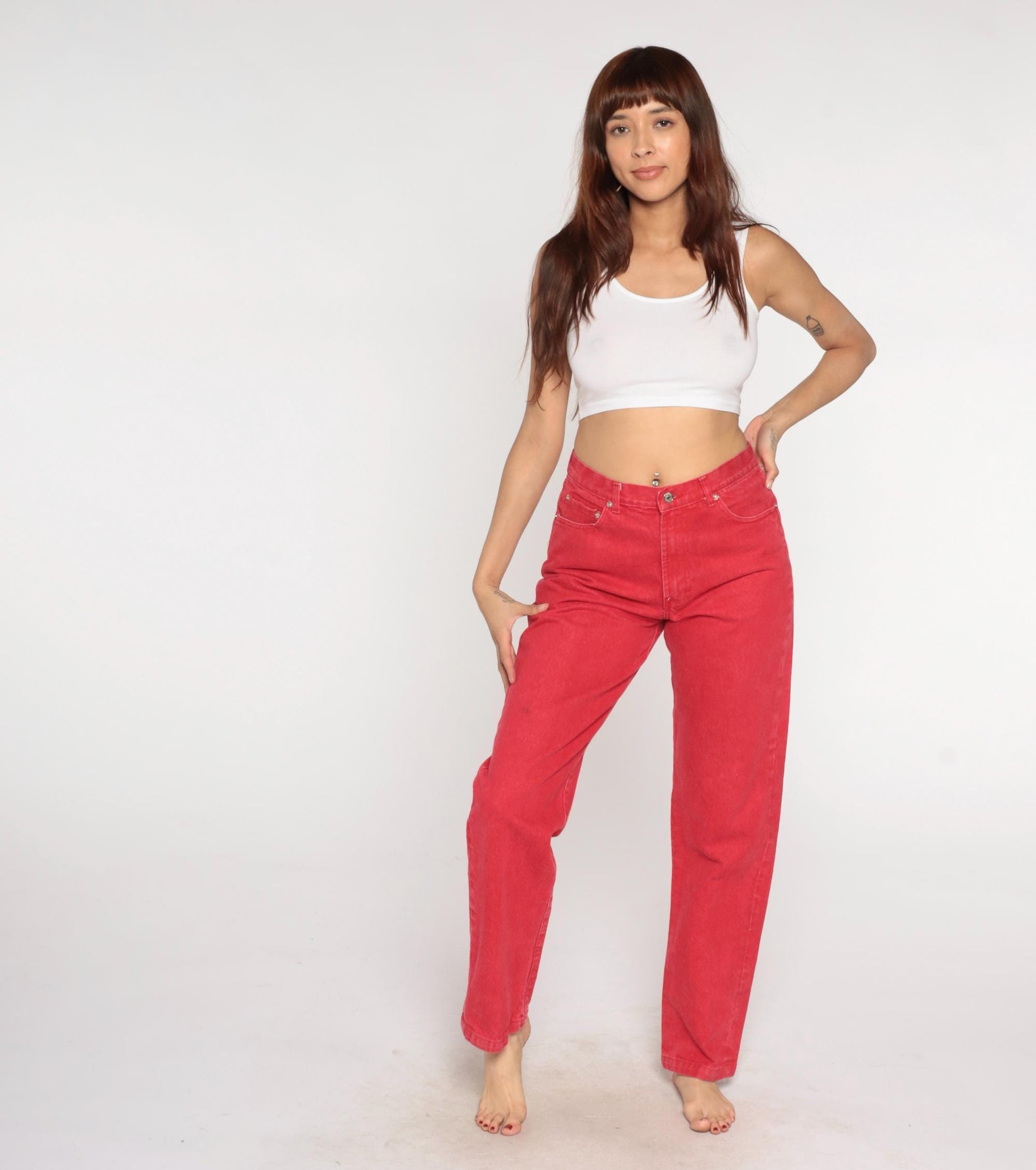 90s Polo Ralph Lauren Red Denim Jeans High Waist Straight Leg Large L