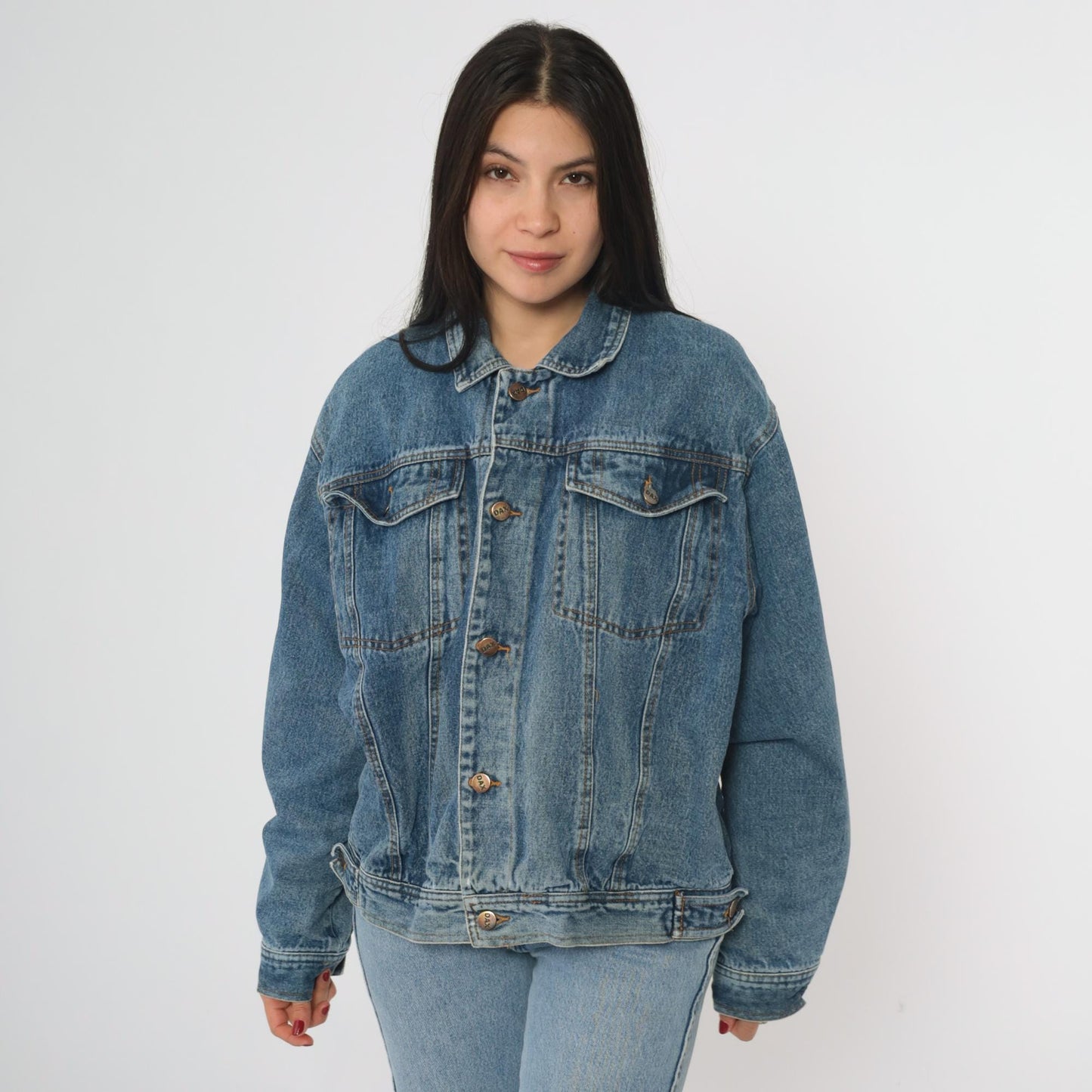 90s DAX Denim Jacket Button Front Cotton Trucker Coat Extra Large XL