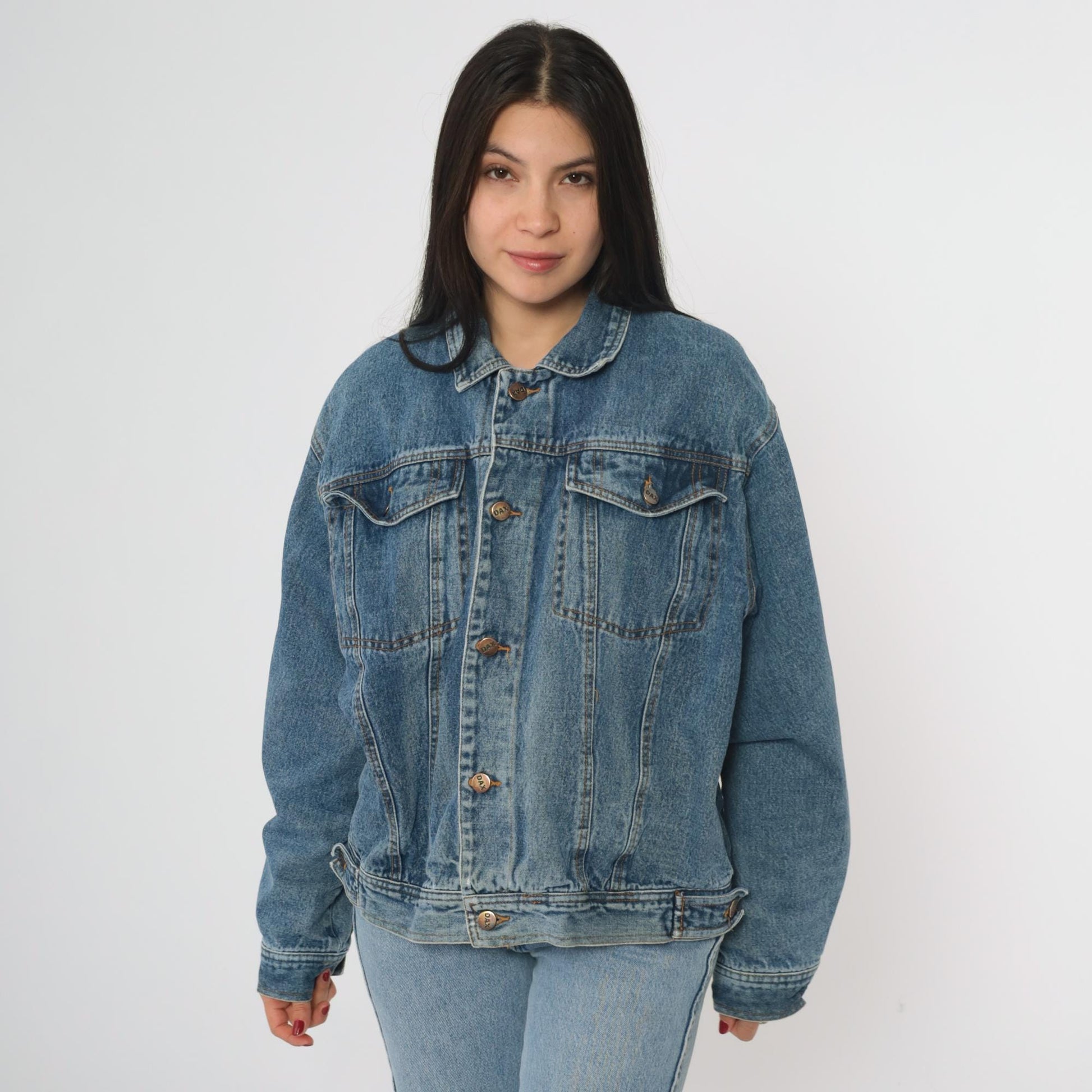90s DAX Denim Jacket Button Front Cotton Trucker Coat Extra Large XL