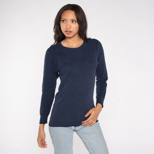 90s St. Johns Bay Navy Thermal Waffle Knit Long Sleeve Crewneck Large L