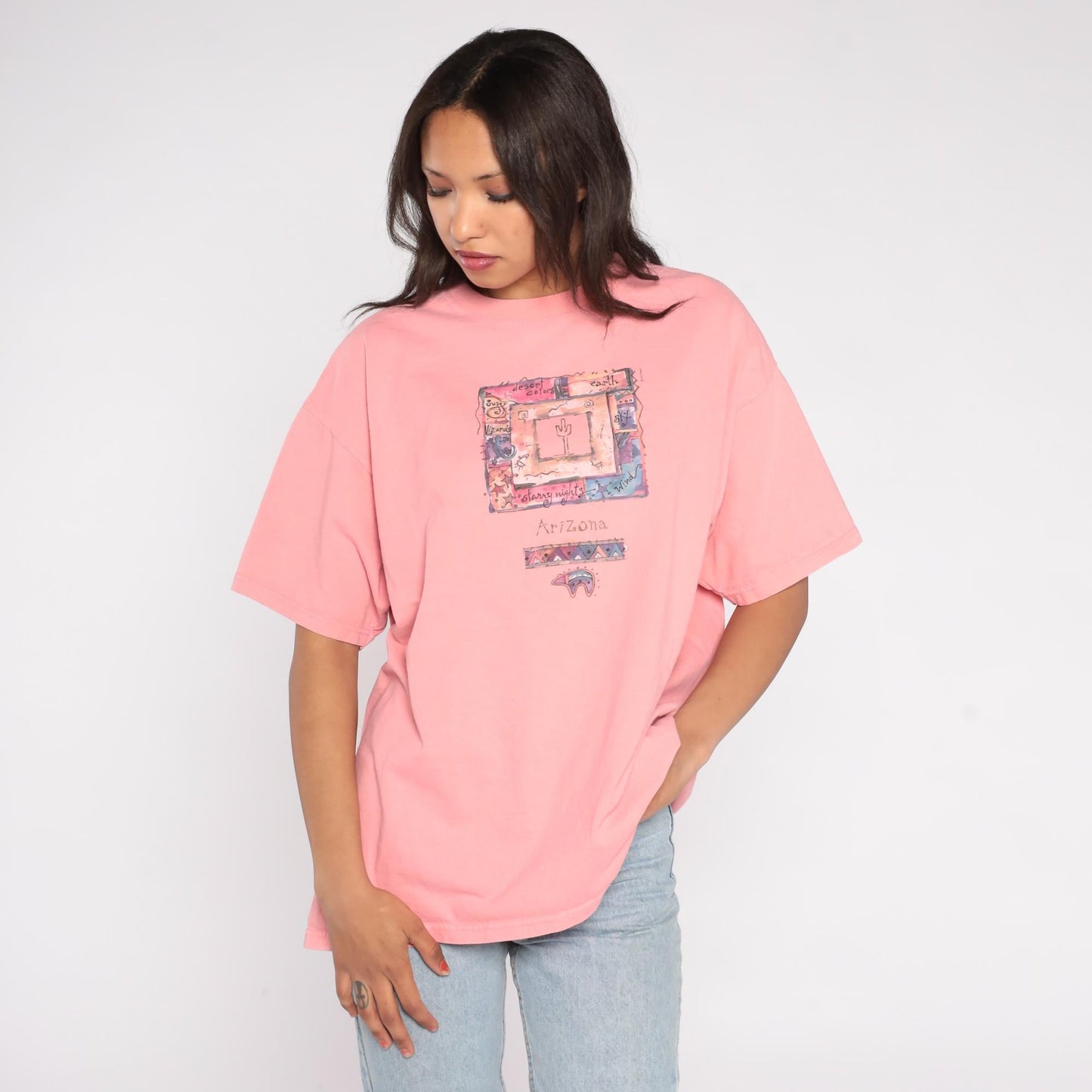 90s Arizona Desert Cactus T-Shirt Anvil Coral Pink Cotton Plus Size XXL