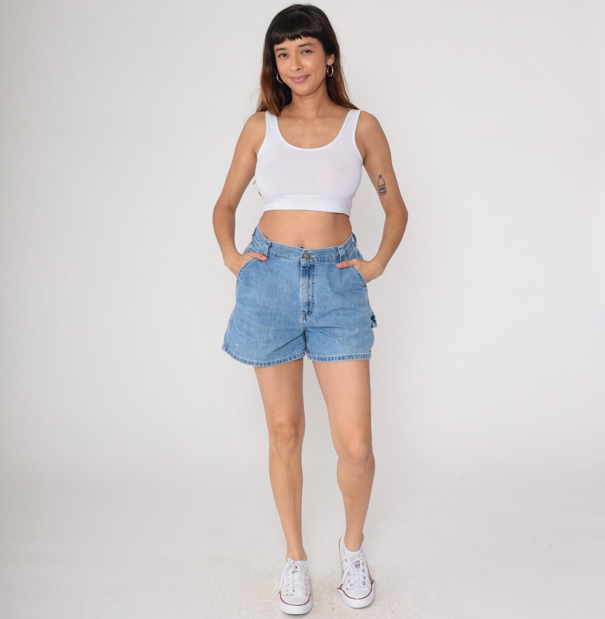 Lee 90s Blue Denim Cargo Shorts High Waist Elastic Medium