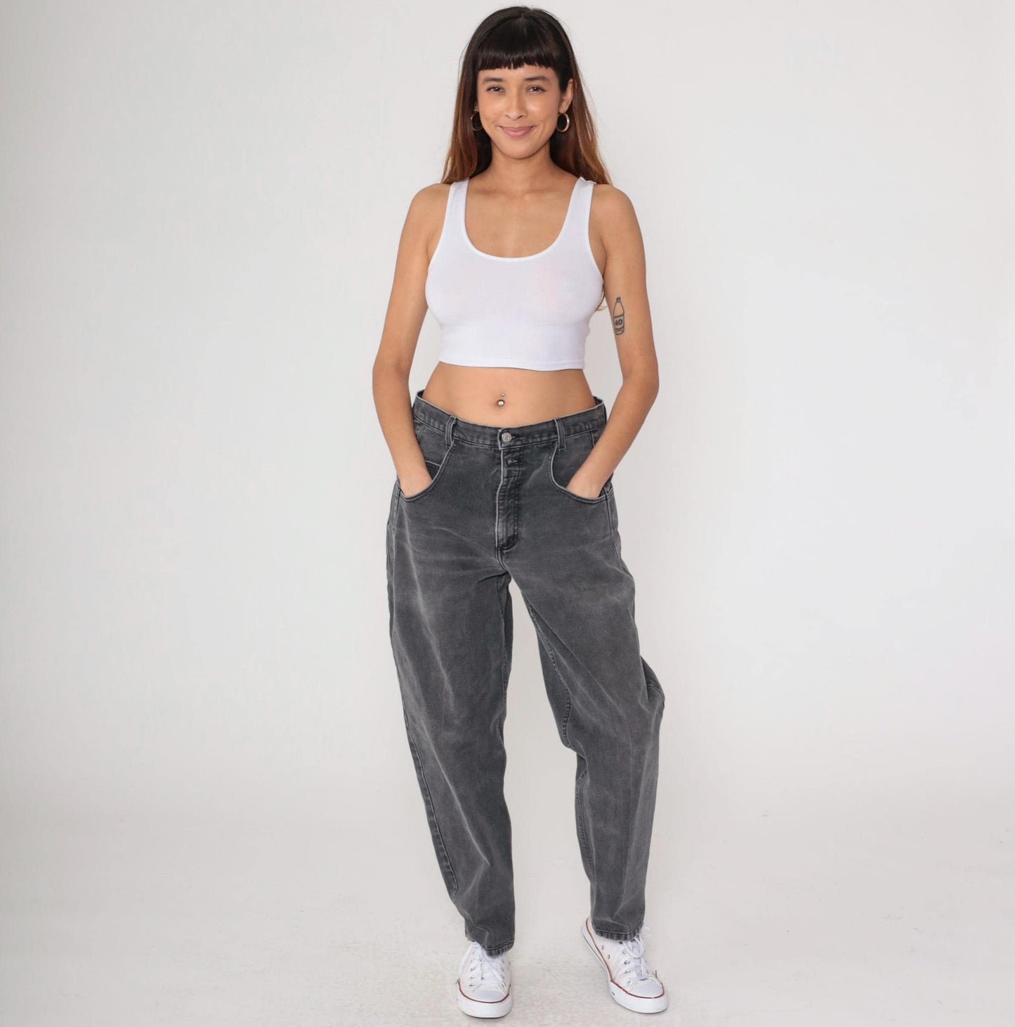 90s Guess Black Denim High-Waist Tapered Mom Jeans 34x30