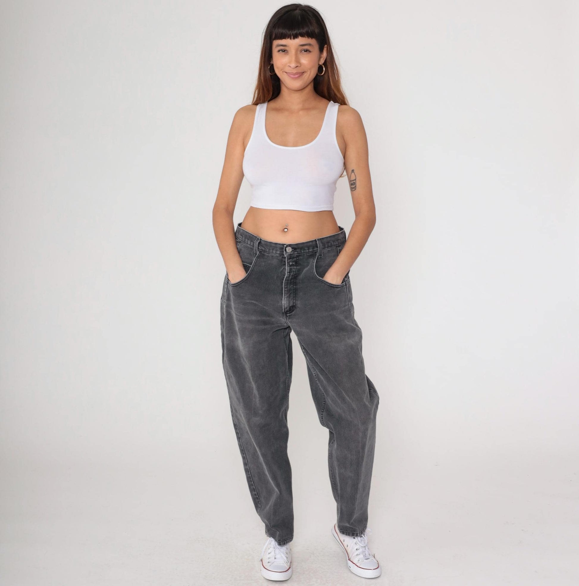 90s Guess Black Denim High-Waist Tapered Mom Jeans 34x30