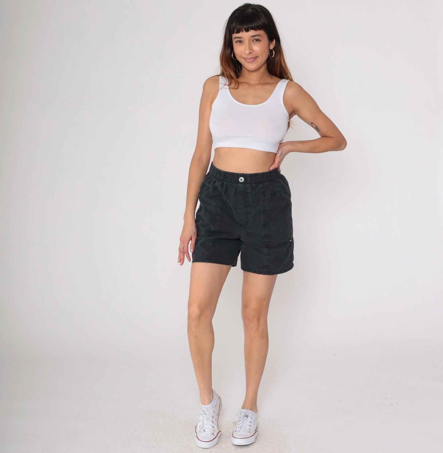 90s Cherokee Black Cotton Utility Shorts Elastic Waist Small