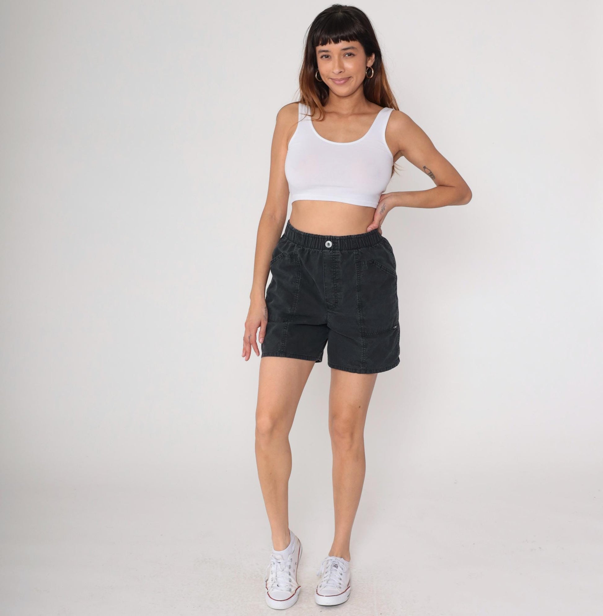 90s Cherokee Black Cotton Utility Shorts Elastic Waist Small
