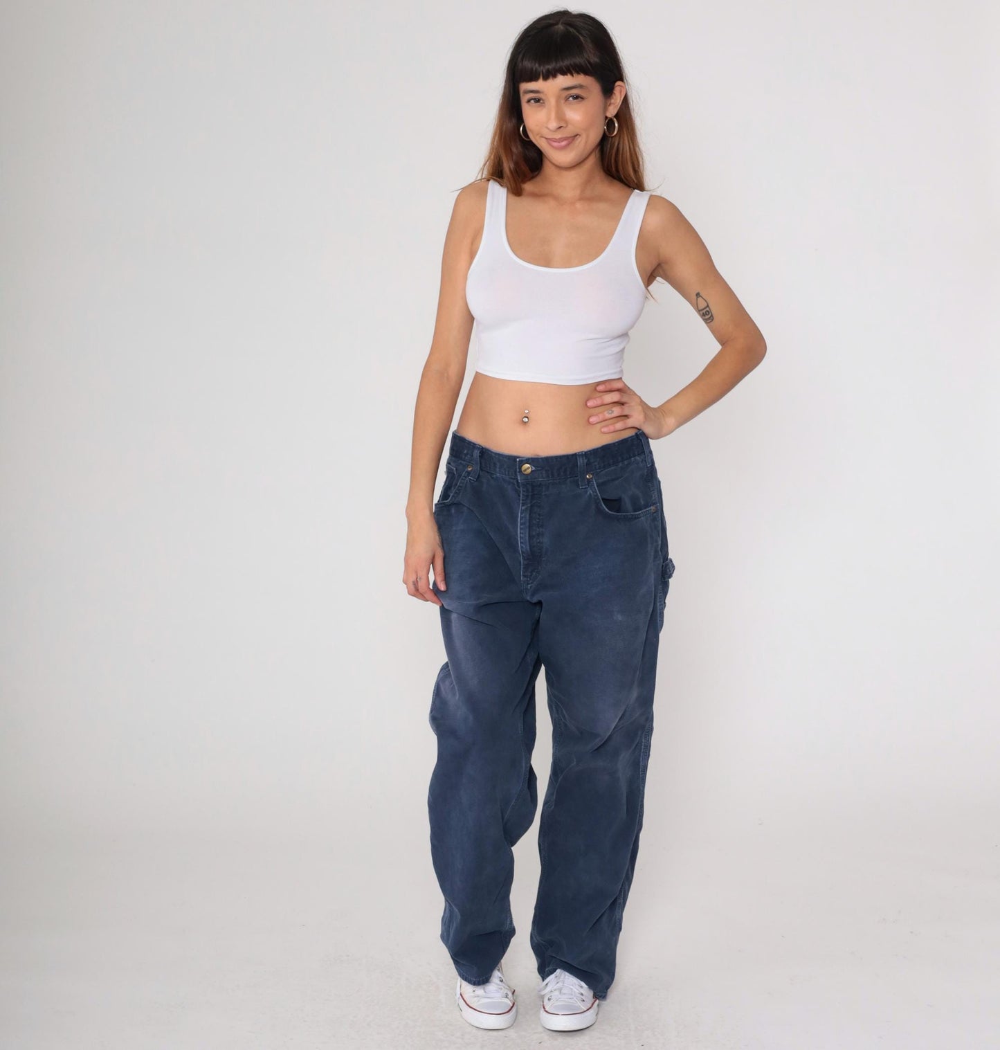 Y2K Carhartt Navy Straight Leg Work Pants Hammer Loop 38x32