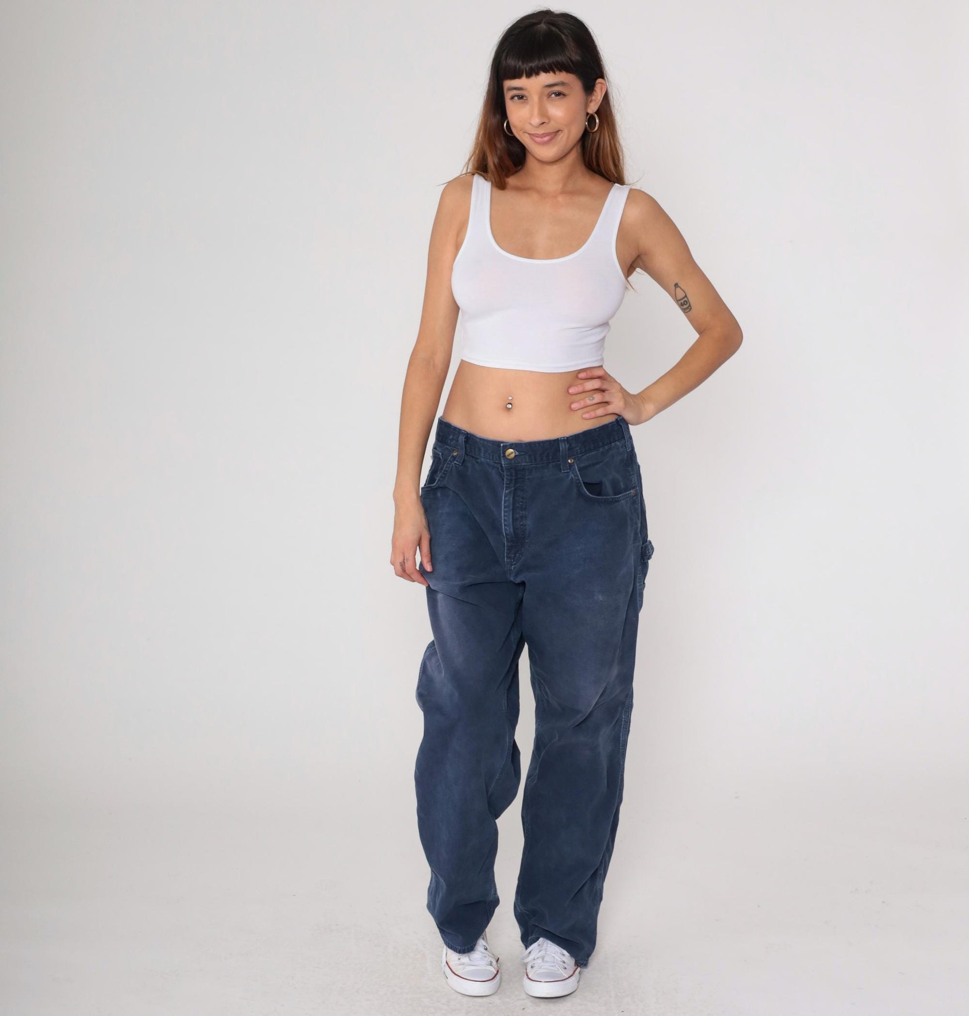 Y2K Carhartt Navy Straight Leg Work Pants Hammer Loop 38x32